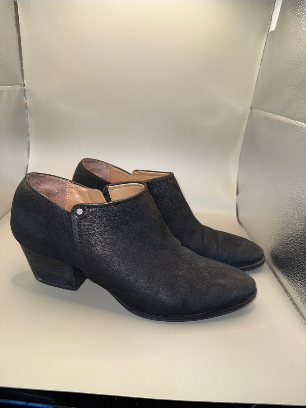 Franco Sarto Black Suede Low Heel Ankle Booties